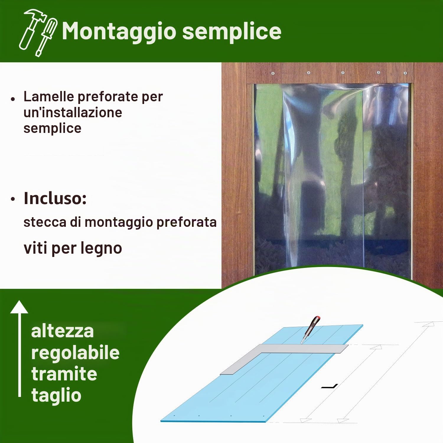Zettl GmbH Tenda a lamelle per piccoli animali, LxH 40x60cm. Tenda a strisce in PVC per cucce per cani, gattaiole, stalle, aperture nel capanno da giardino, in officina.