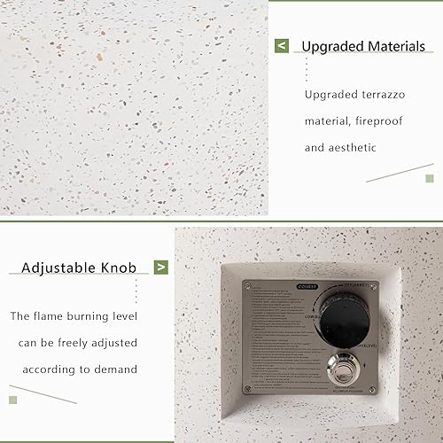 Miniatura 6 de COSIEST Mesa para fogata de propano para exteriores con piedra sintética blanca terrazo de 25.6 pulgadas, base redonda de acero inoxidable de 40.000