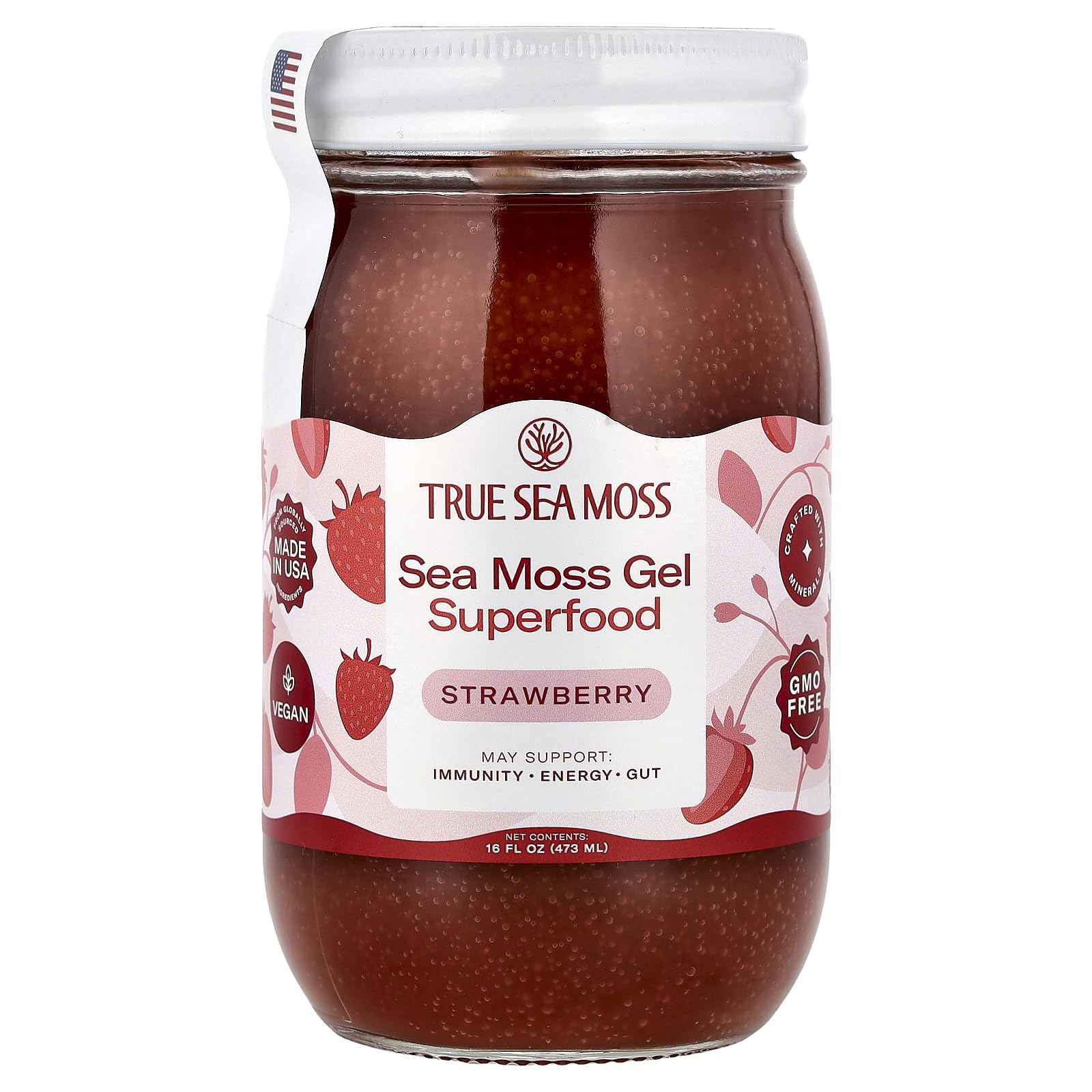 TrueSeaMoss Sea Moss Gel – Made in USA – Wildcrafted Seamoss, Fruits & Jarred Vegetables – Strawberry, Pack of 1 (Labels may Vary)