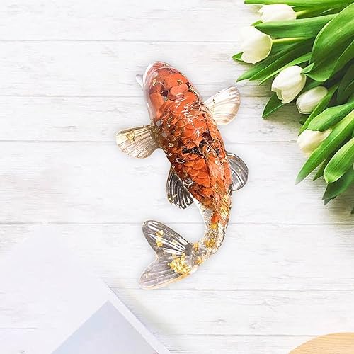 Miniatura 2 de Fenteer Estatua de cristal Koi Fish de 2.3 pulgadas, diseño de pez dorado de la suerte, decoración de escritorio para decoración de lavandería,