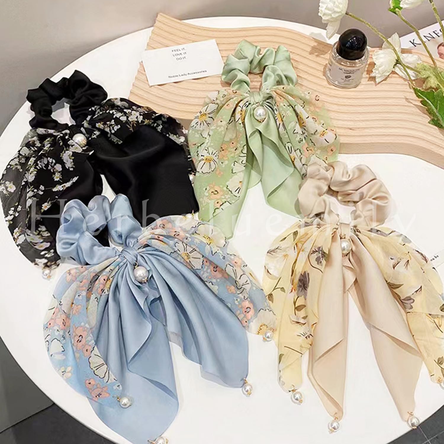 Amazon | [Herbeluemily] シュシュ リボン 髪飾り 大きめ 髪ゴム 花柄 