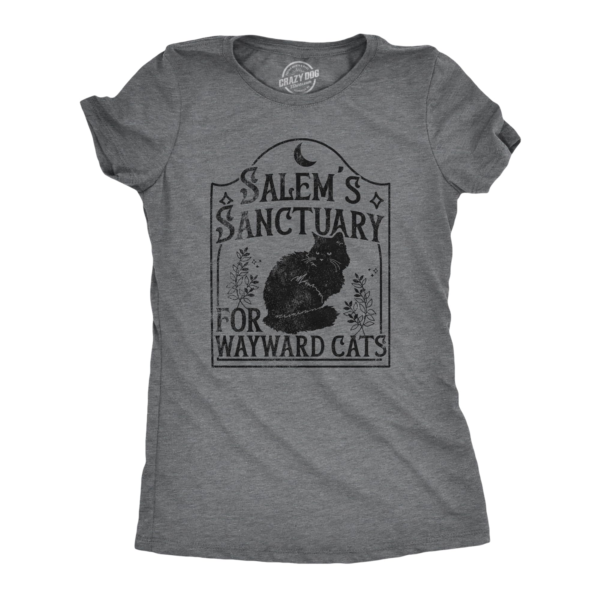 Crazy Dog T-ShirtsWomens Salems Sanctuary for Wayward Cats T Shirt Funny Spooky Halloween Kitten Lovers Tee for Ladies
