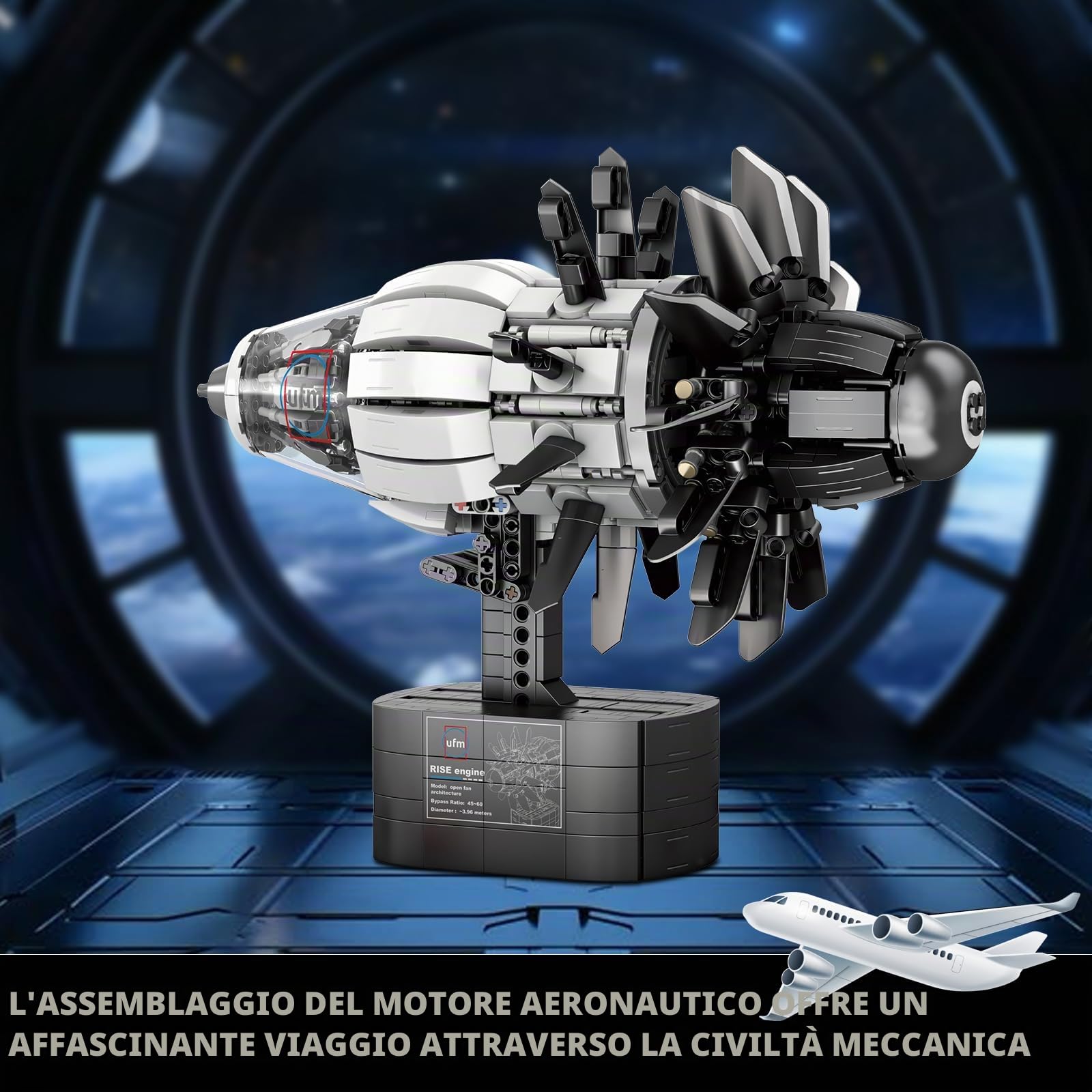 Reobrix Kit di costruzione di modelli di motore aeronautico per adulti, 1351 pezzi, motore turbofan a getto motorizzato con motore, blocchi di costruzione meccanici STEM giocattolo educativo per