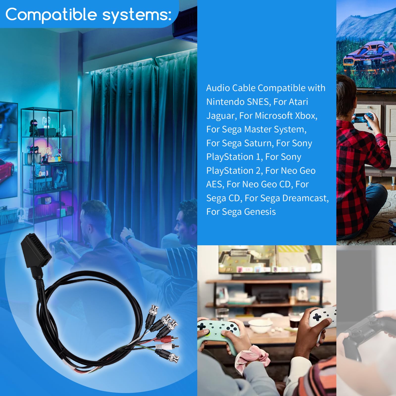 XTPTFABS Câble péritel RVB femelle vers 4 BNC + audio compatible avec Sega Genesis, Saturn, Super Nint-endo, Neo-Geo, PlayStation et autres systèmes qui émettent le RVB via péritel