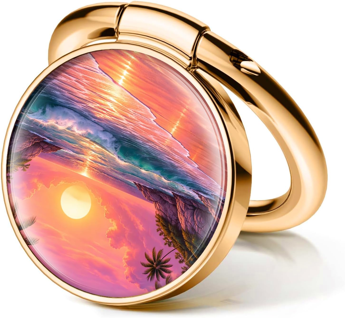Cell Phone Ring Holder, Cute Phone Ring Grip Stand, 360°Rotation Funny Metal Kickstand Finger Grip Beautiful Beach Sun