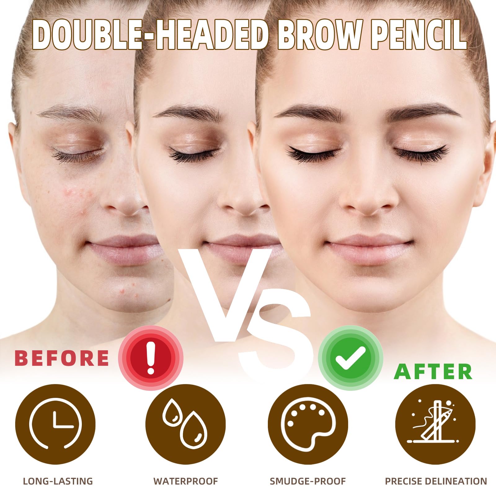 Matita per Sopracciglia Impermeabile Doppia Testa, Penna Eyeliner e Sopracciglia 2 in 1, Liquido Penna Sopracciglia Effetto Pelo per creare sopracciglia naturali, a lunga durata (Marrone scuro)