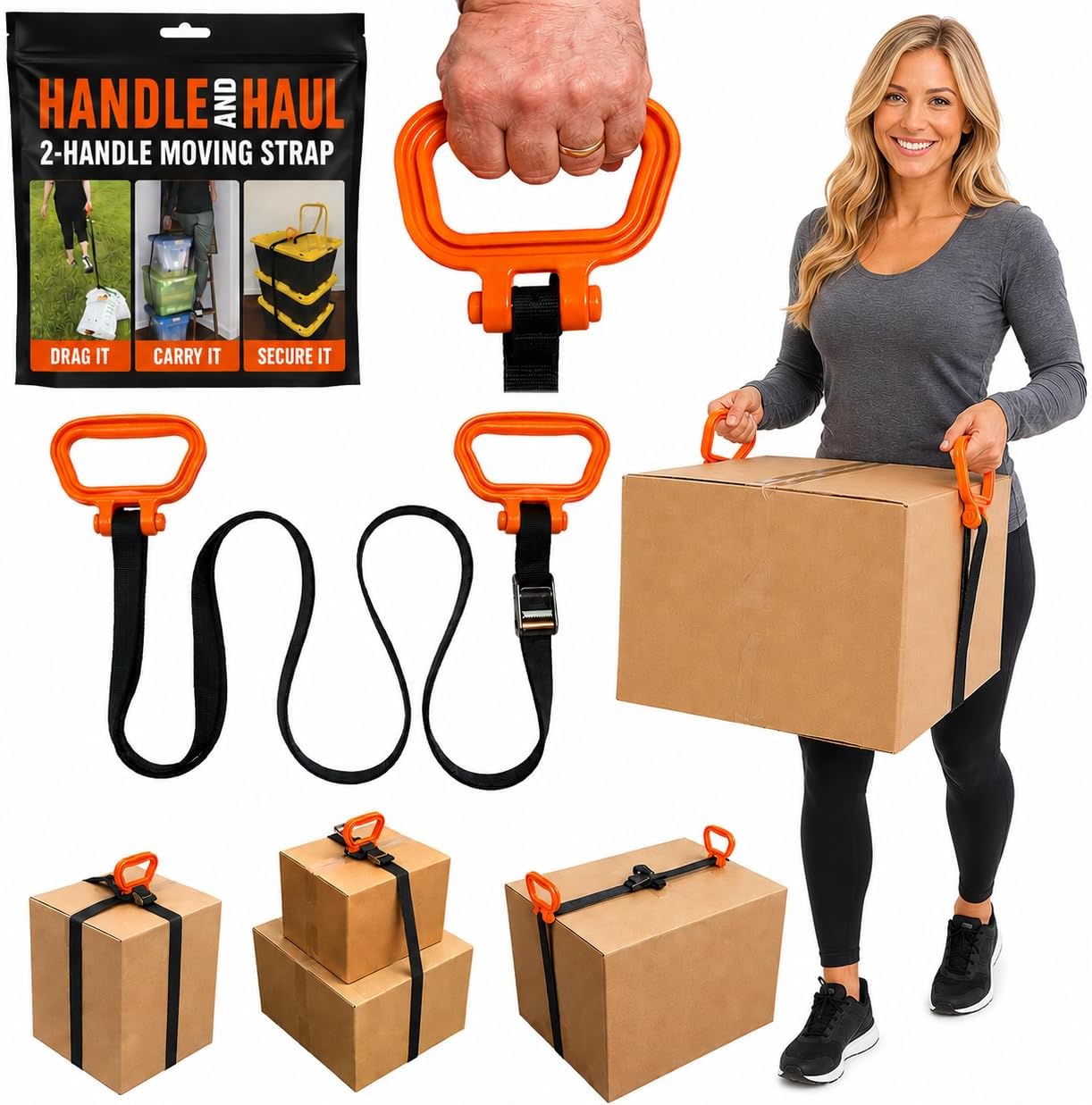 MULTUS Handle and Haul Moving Strap Heavy Duty - 1 Person Lifting Carry Strap with 2 Handles for Boxes, Furniture, Mattresses, Hunting, Camping & Outdoor Hauling