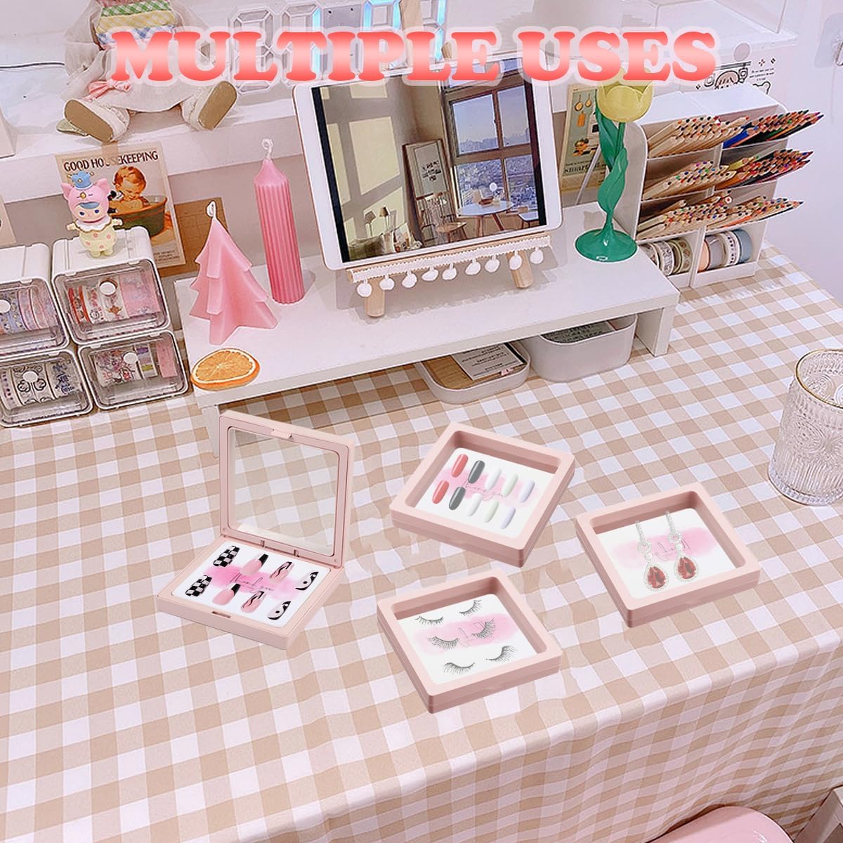 30 Pcs Press on Nail Storage Box 3D Floating Press on Nail Packaging With 90 Pcs Adhesive Double Sided Tape and 30 Pcs Cards, PE Film Nail Packaging Cases for Nail Salon Nail Display Box Earrings