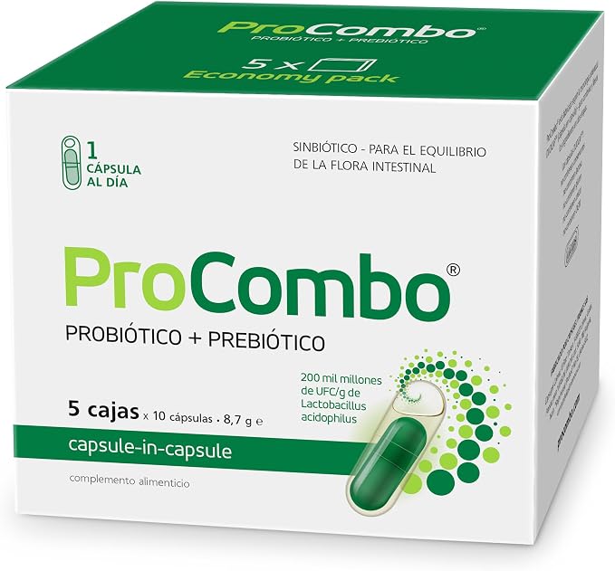 ProCombo Prebiótico y Probiótico para Salud Intestinal 200 mil millones UFC - 30 cápsulas (Pack 3 unidades)