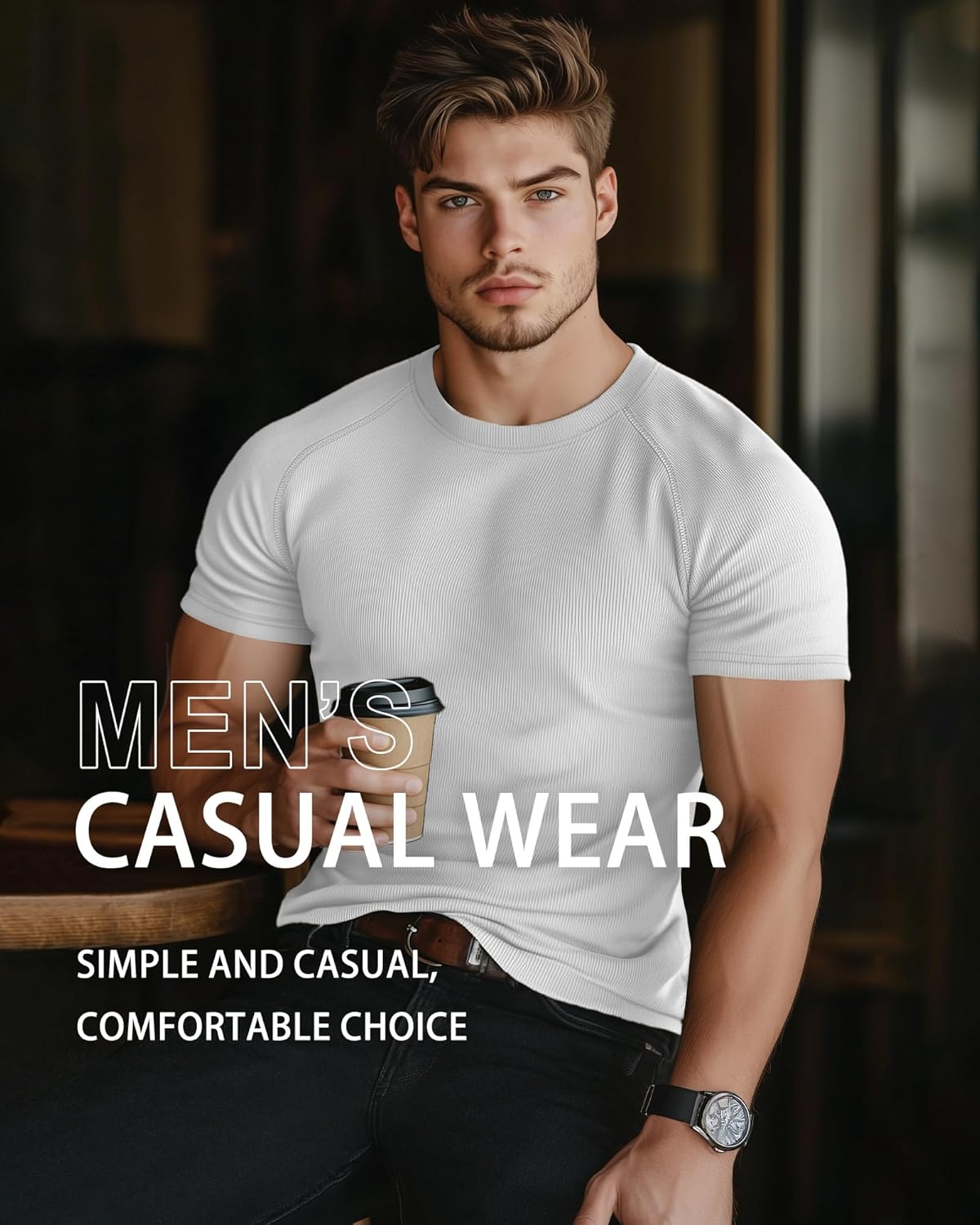 Riyiper 3 Pack Men's Muscle T Shirt Casual Short Sleeve Tops Ribbed Crewneck Slim Fit Workout Gym Curve Hem Basic Tee Shirts - Image 4