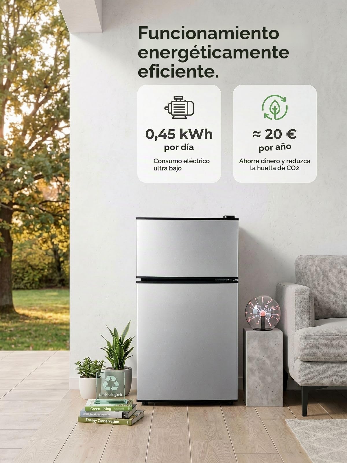 FOHERE Mininevera con Congelador 76L, Nevera Pequeña Silenciosa de 2 Puertas (50L+26L) para Dormitorio y Oficina, Mini Bar Estudiantil de Bajo Consumo para Bebidas y Comida Congelada, 43dB