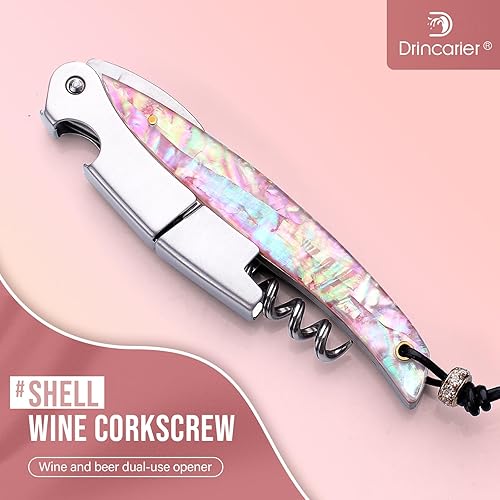 Miniatura 8 de Sacacorchos de camarero con mango de concha, abrebotellas de sacacorchos, herramienta de llave de vino 3 en 1 con cortador de lámina y doble bisagra