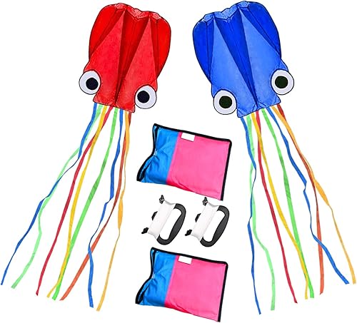 Kite Mollusc Pultopus Kite Paquete de 2 piezas de cola larga colorida fácil de volar cometas para niños de 4 a 8 años y cometas para adultos con 2