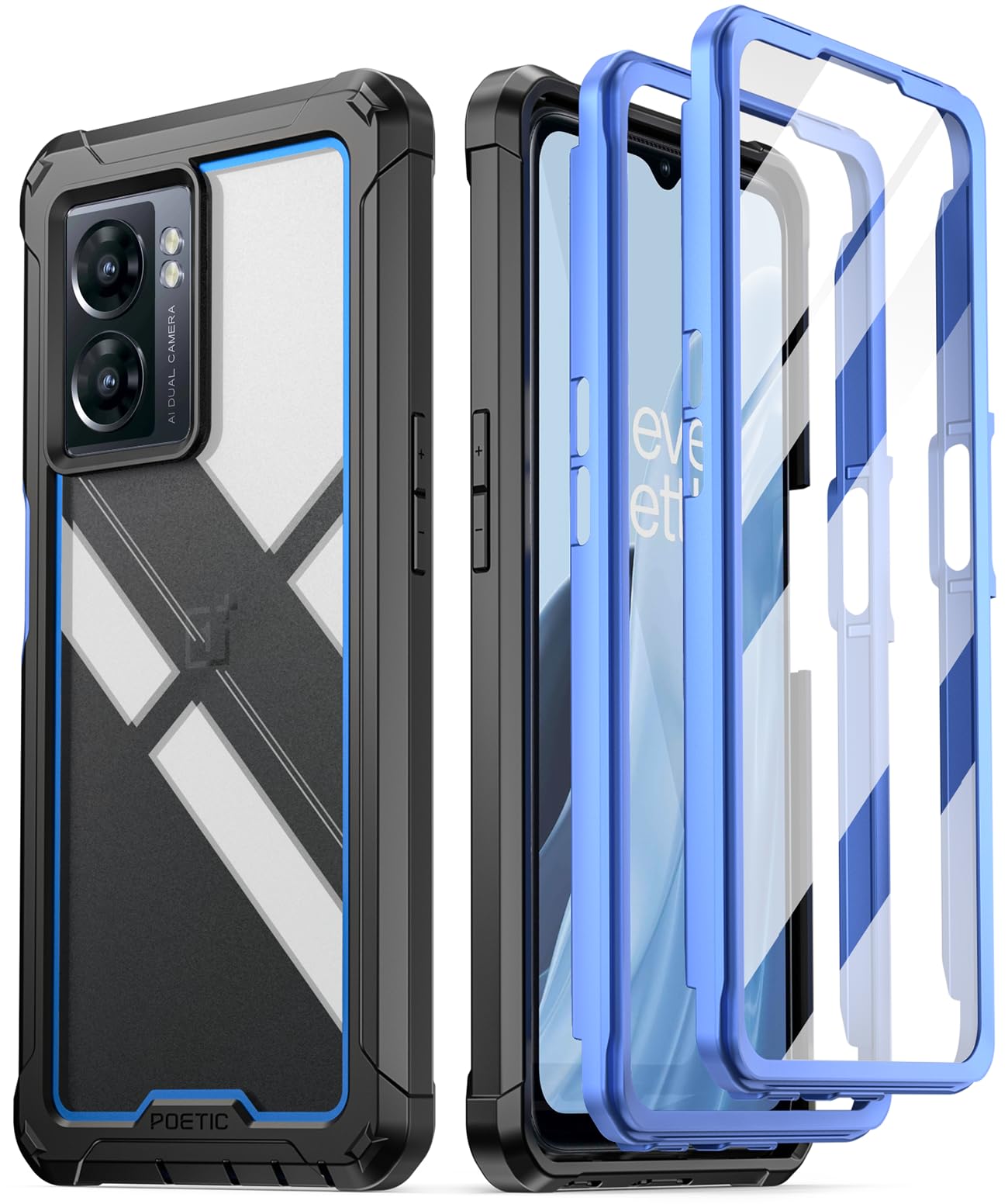 Poetic Guardian Series Case Designed for OnePlus Nord N300 5G, Full-Body Hybrid Shockproof Bumper Cover with Built-in Screen Protector, Blue/Clear