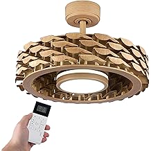 Bladeless Ceiling Fan with Lights &amp; Remote &ndash; 21" Low-Profile LUMIO Downrod or Flush Mount Ceiling Fan with Lights for Bedroom &amp; More &ndash; Dimmable LED, Night Light &amp; Wi-Fi Connect, Faux Wood