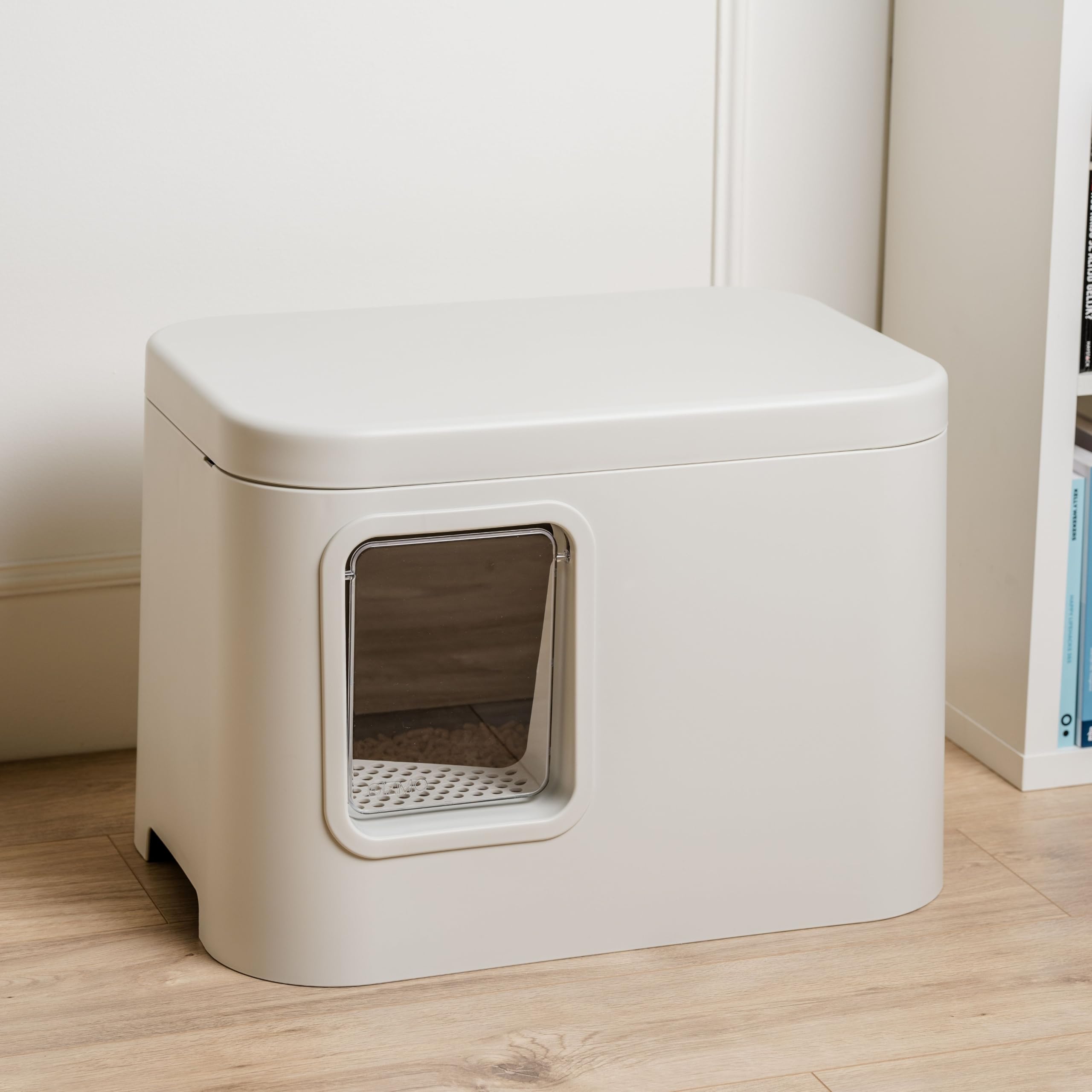 GIZMO Litter Box Deluxe, Elegante Caja de Arena para Gatos, Caja de Arena Cerrada, Caja de Arena para Palés de Madera, Caja de Arena de Diseño, Cajas de Arena - Blanco (Tiza)
