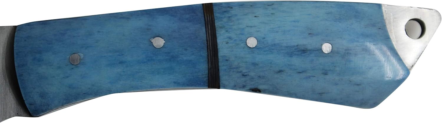 Wild Turkey Handmade Collection Full Tang Fixed Blade Gut Hook Skinner Knife w/Leather Sheath. (Blue Bone)