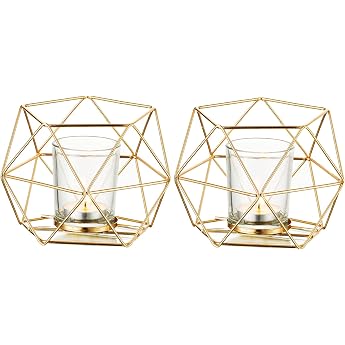 Romadedi Tealight Holder Candle Holder Metal Gold - Set of 2 Geometric Tealights Candle Stump Candlelight Modern Geo Decoration for Table Decoration Party Wedding Living Room Christmas