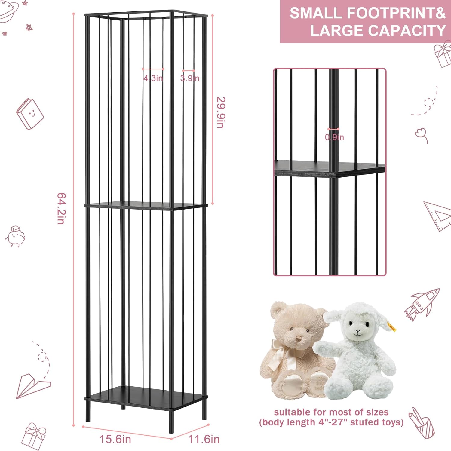 NANANARDOSO Stuffed Animal Storage Holder, Stuff Animal Organizer for Plush Holder,Stuffed Animal Zoo Storage Cage for Nursery Playroom Bedroom,Black - Image 3