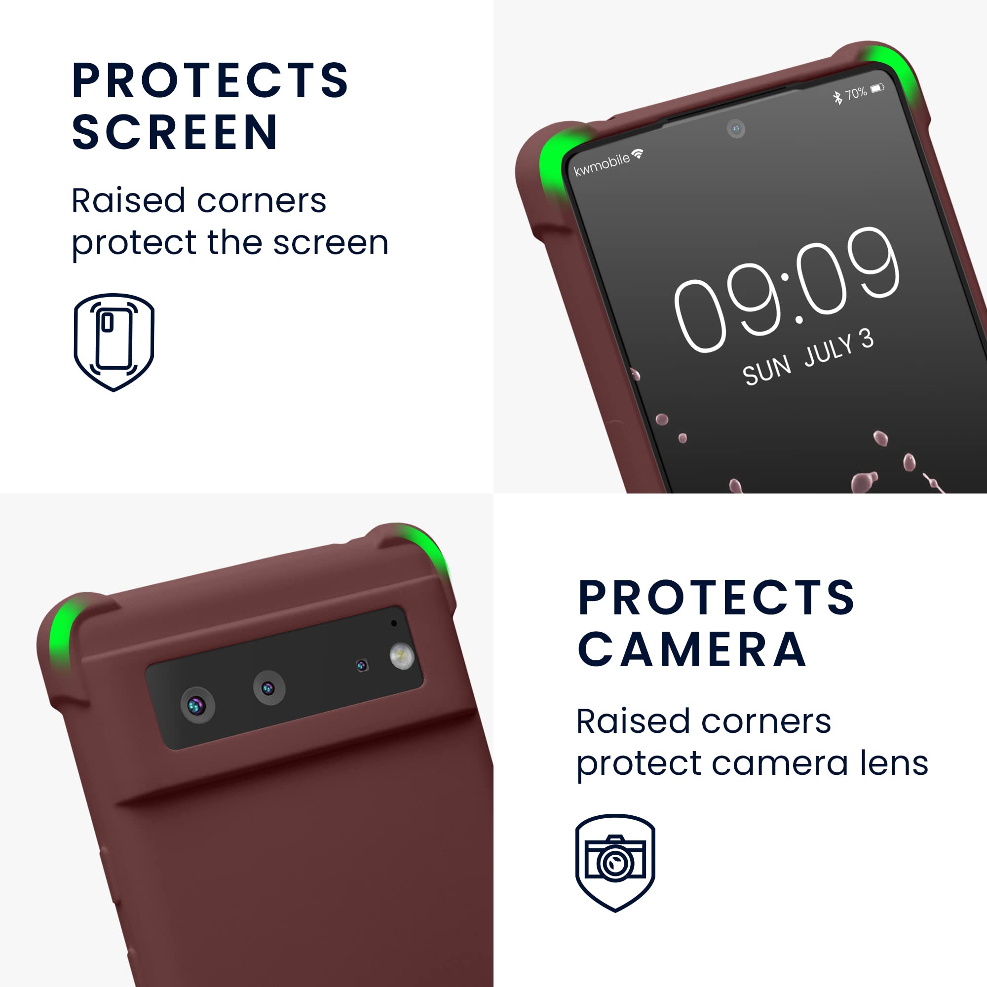 kwmobile Coque collier compatible avec Google Pixel 7 coque - Housse en silicone avec cordon de collier - rose clair-brun foncé-transparent