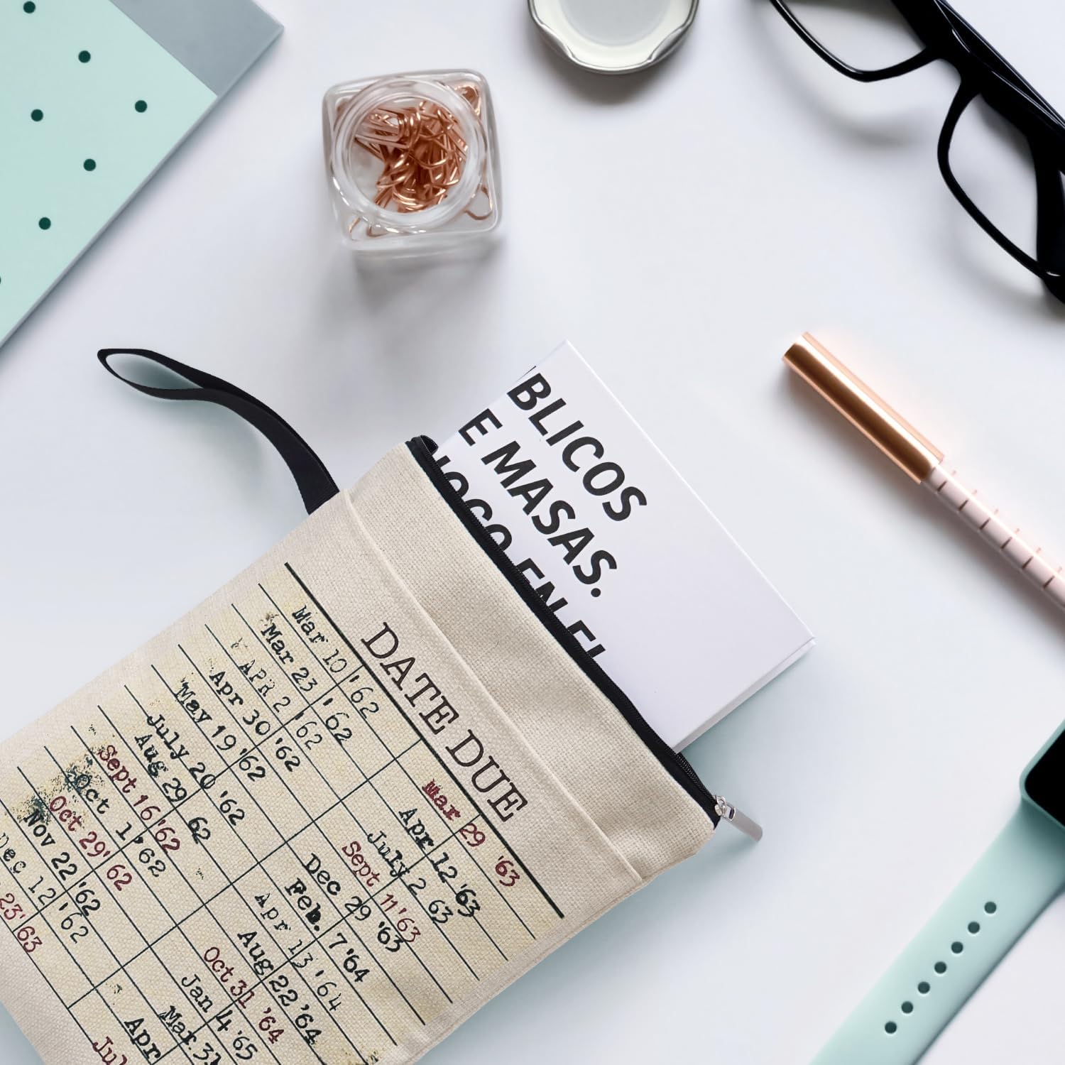 Library Date Due Book Sleeve Book Bag Gifts for Book Lover, Paperback Sleeve for Librarian Lovers Bookish Group Club Gifts for Women, Book Cover with Zipper and Front Pocket 9 x 12 Inch - Image 4