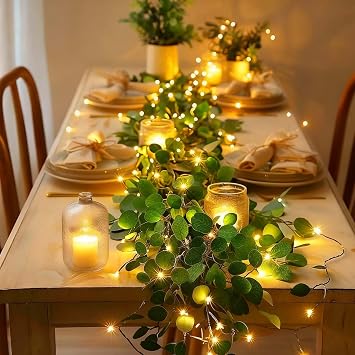 Fairy Light Olive Vine, Twinkling Tree Garland, 6ft Artificial Twinkling Christmas Tree Lights with 96 LED and Timer, Fairy Light Olive Vine Garland for Christmas, Thanksgiving