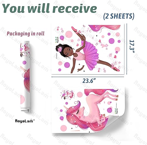 Miniatura 4 de Calcomanías de pared negras de ballet con unicornio, calcomanías de pared para guardería, preescolar, para niños, bebés, niñas, removibles, despegar