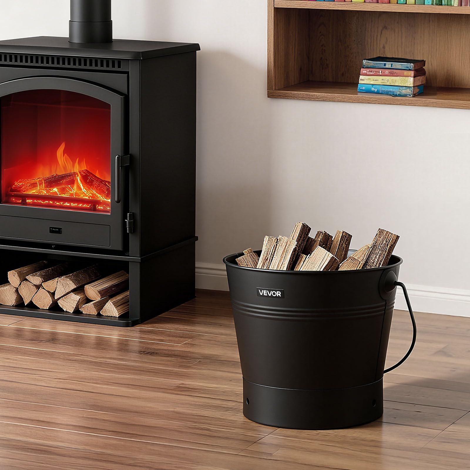 VEVOR Secchio per Cenere per Camino, 4 Pezzi con Coperchio, Pala, Scopa e Guanti, Secchio per Carbone e Contenitore per Cenere in Metallo per Caminetti, Capacità 9,8 L per Caminetti, Bracieri
