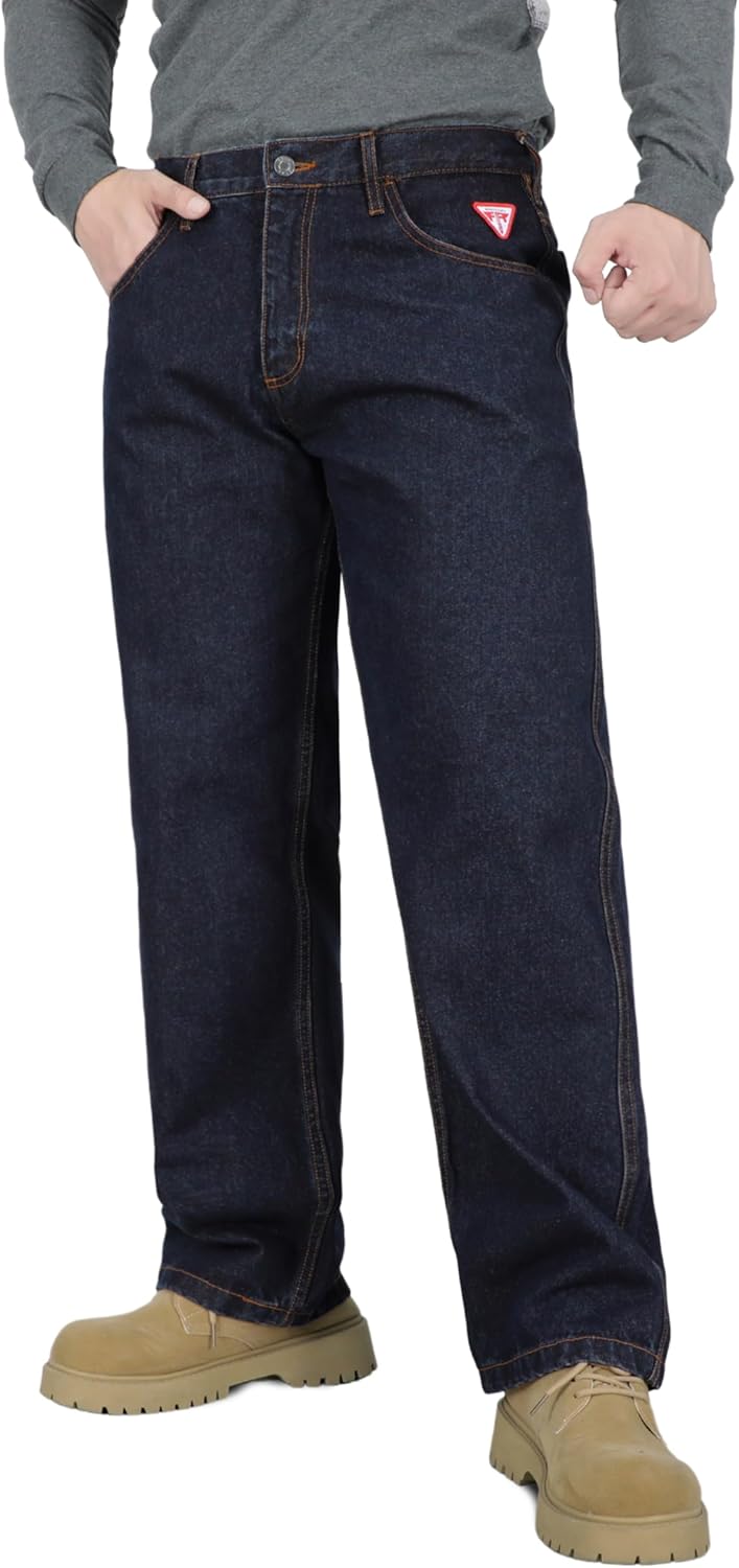 TICOMELA FR Jeans for Men Flame Resistant Pants 11.5oz 100% Cotton Heavy Duty Denim Pre-Washed Relaxed FR Jeans - Image 4