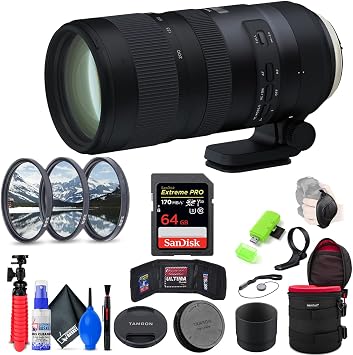 Tamron SP 70-200mm f/2.8 Di VC USD G2 Lens Compatible with Nikon F INTL Model with 64GB Extreme Pro SD Card + 77mm Filter Set + 10-Inch Lens Case + Memory Card Wallet + Strap + Cleaning Kit