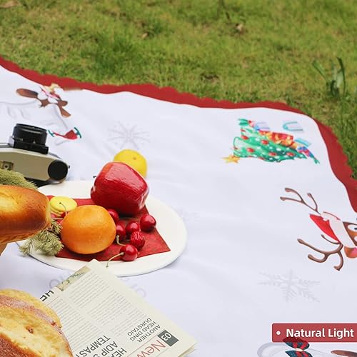 Miniatura 5 de Mantel cuadrado de Navidad de 60 x 60 pulgadas, resistente al agua, estampado decorativo de Año Nuevo, mantel de tela de fácil cuidado para fiestas,