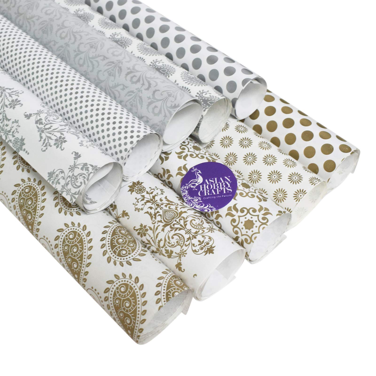 Asian Hobby Crafts Premium Golden & Silver Gift Wrapping Paper (10 Sheets) – Decorative Gift Wrap Sheets for Party Events, Return Gifts, Any Occasions, Craft Projects, DIY Packaging & Creative Gift Packing 2