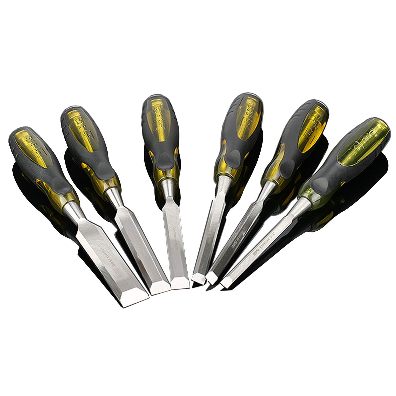 Scalpello per Tornio, Set Di 6 Scalpelli per Legno, Scalpelli per Intaglio Del Legno, Lame in Acciaio Al Cromo Vanadio, Impugnature Morbide con Martello in Acciaio per la Lavorazione Del Legn