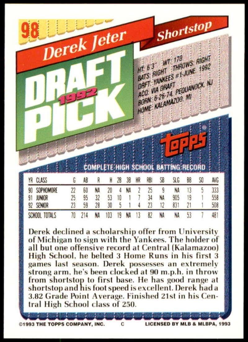 Derek Jeter Rookie Card 1993 Topps #98 from vending box - Baseball Slabbed Rookie Cards