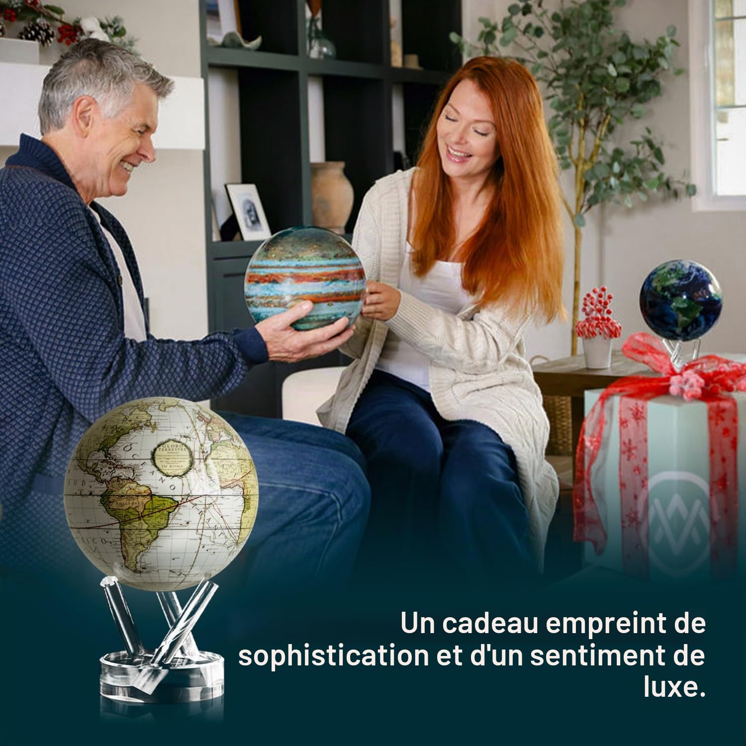 MOVA Globe auto-rotatif, Cassini antique blanc Signature (6")