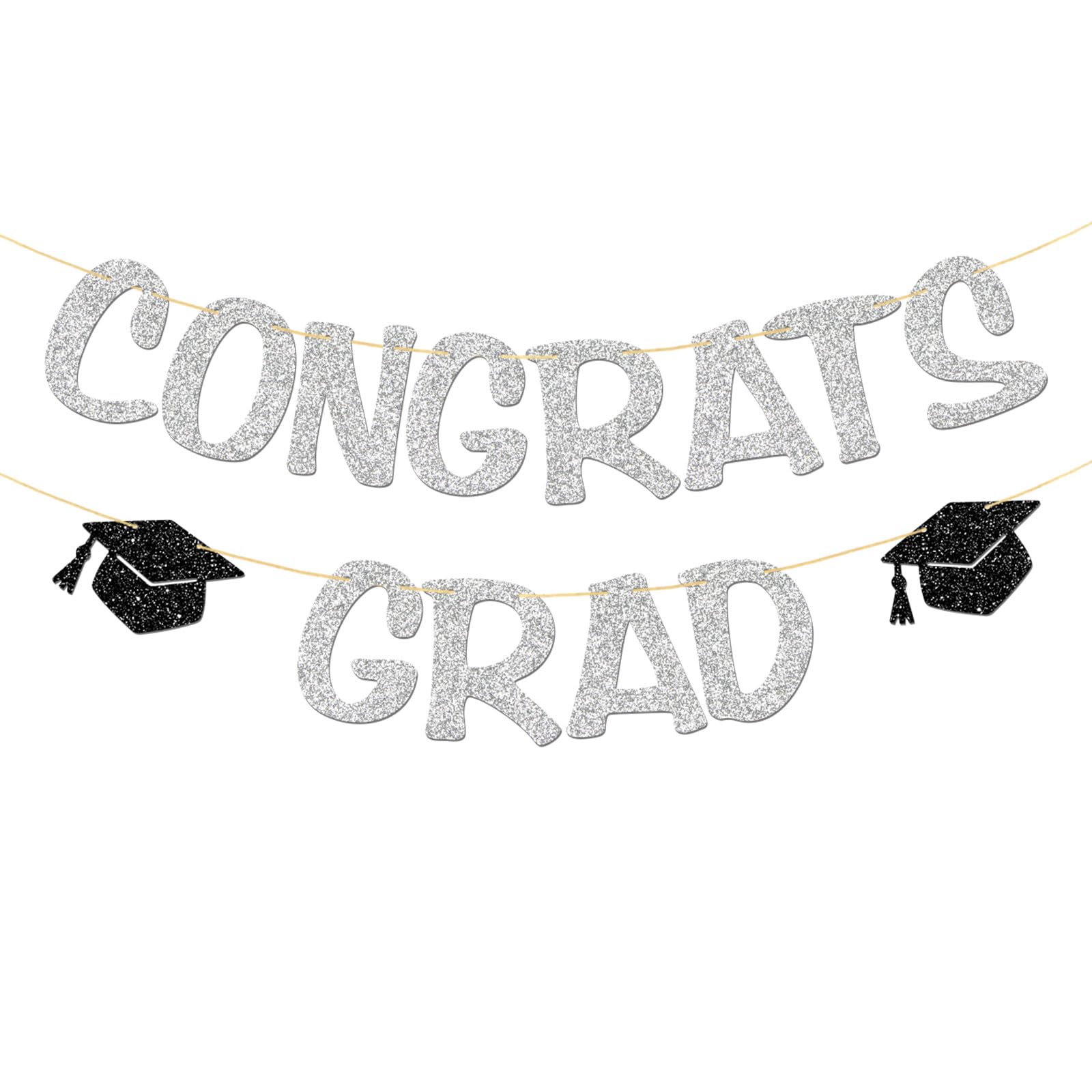 Congrats Grad Banner - Educated AF Class of 2026 Party Supplies - College Graduation Party Decorations - Silver Glitter — image 1