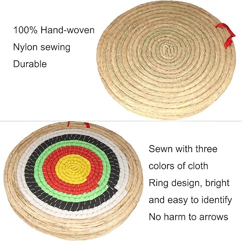 Miniatura 10 de Objetivos de tiro con arco tradicional de paja sólida redonda de tiro con arco de tiro con arco de cuerda de colores, cara de objetivo de tres capas