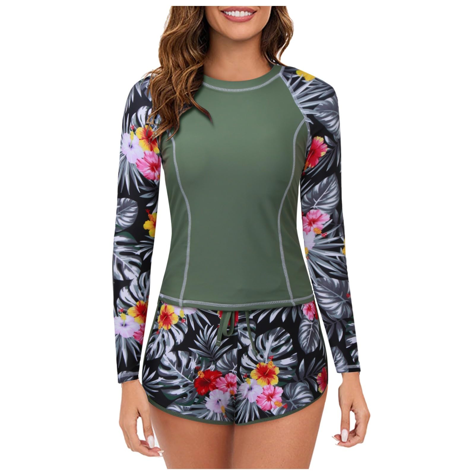 Generisch 2-teiliger Damen-Rashguard mit integriertem BH Badeanzüge mit UPF 50+ Boyshort-Hose