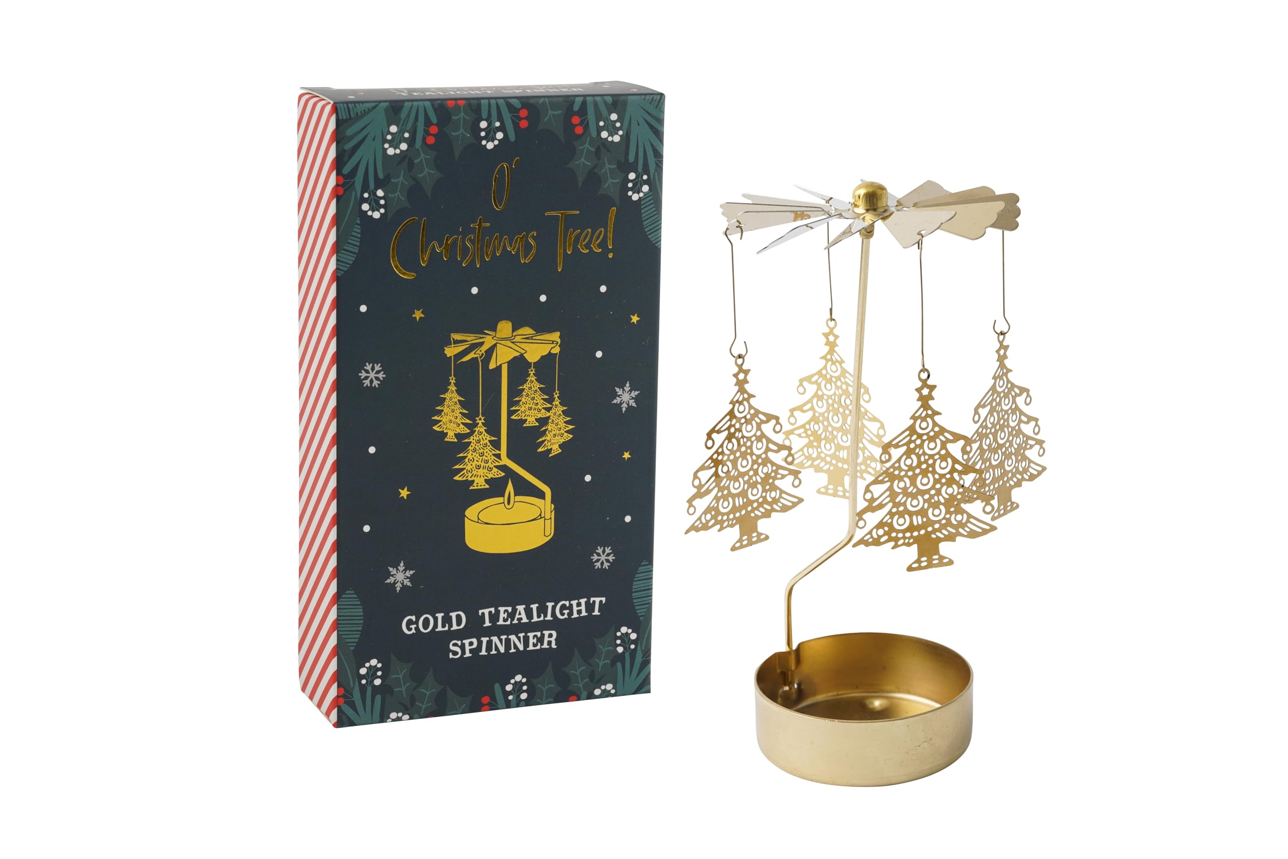 Gold Xmas Tree Tealight Spinner | Festive Home Decor | Christmas Decoration