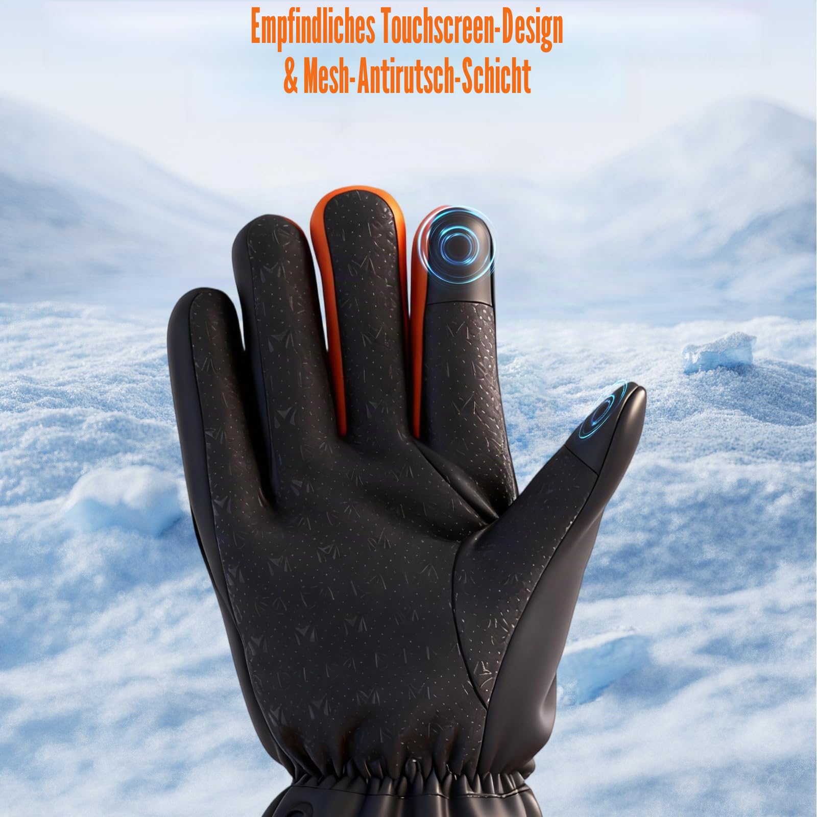 Beheizbare Handschuhe für Herren Damen, 3 Stufige Beheizte Ski Handschuhe mit 2x5V 6000mAh Akkus, Type-C Ladung, wasserdichte Touchscreen für Skifahren, Wandern, Radfahren, Motorrad