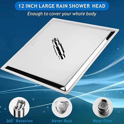 Miniatura 2 de Voolan - Regadera grande tipo lluvia de 12pulgadas, de acero inoxidable 304, reemplazo perfecto para tu regadera de baño (12pulgadas, cromado)
