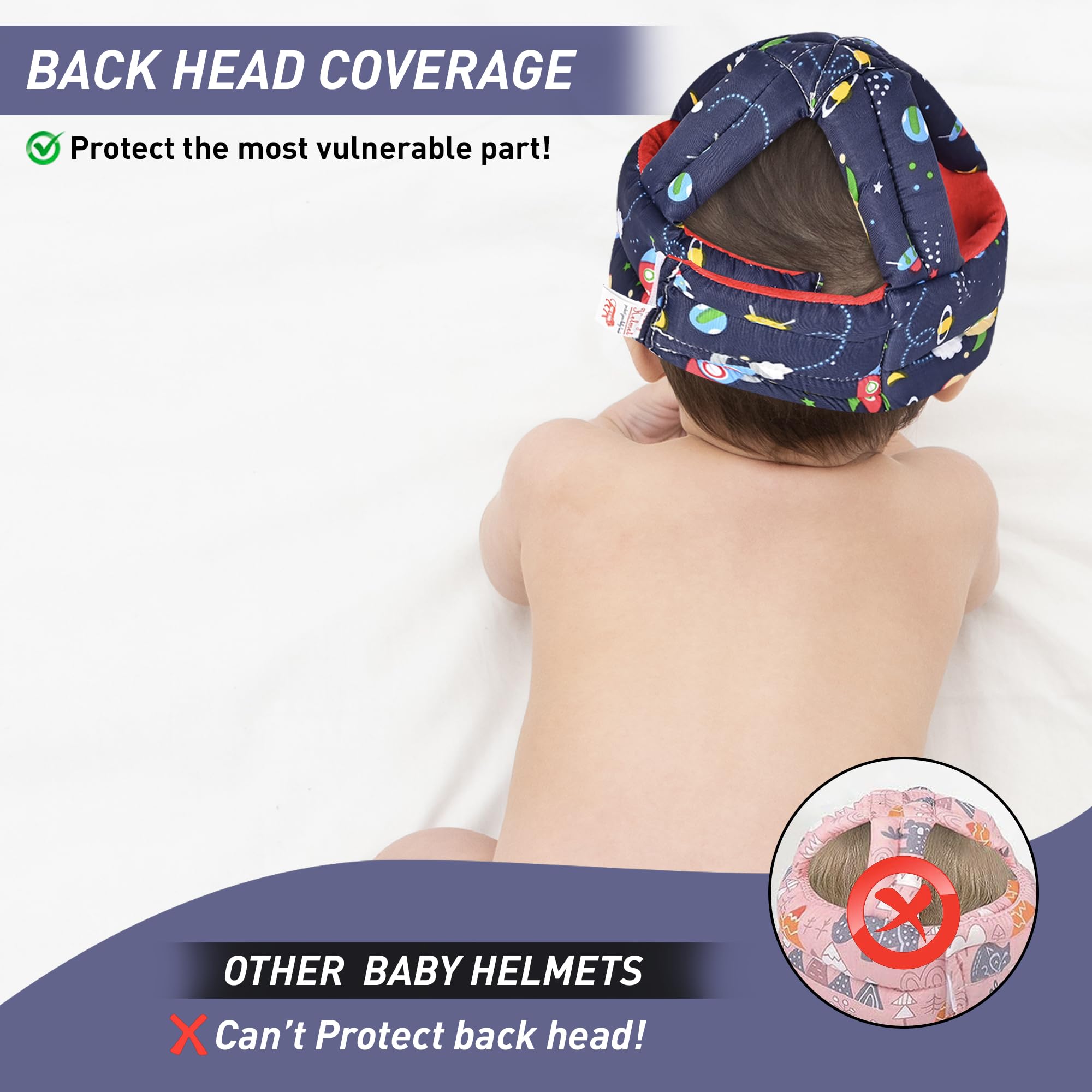 HUG PUPPY Baby Safety Helmet Infant Toddler Helmet,Baby Head Protector for Safety 6 to 18 Months Adjustable Protective Cap Child Safety Head Guard (Dark-Blue-Rocket-KIS-Helmet) - Image 3 thumbnail