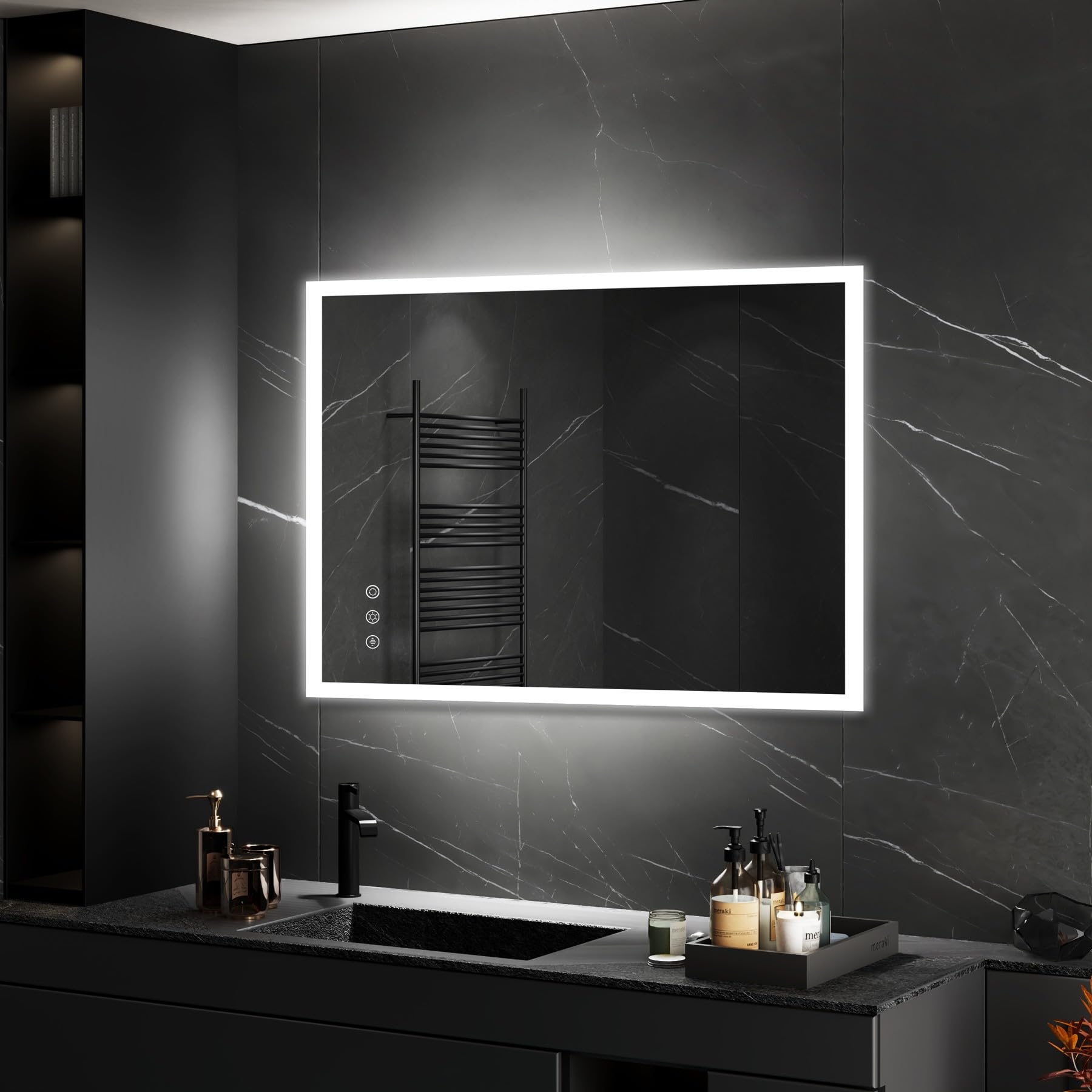 SANIVERRE TEMEO Miroir Mural LED Lumineux 80 x 100 cm réversible (2100 LMS) Tactile : antibuée + intensité et Couleur réglables - Salle de Bain