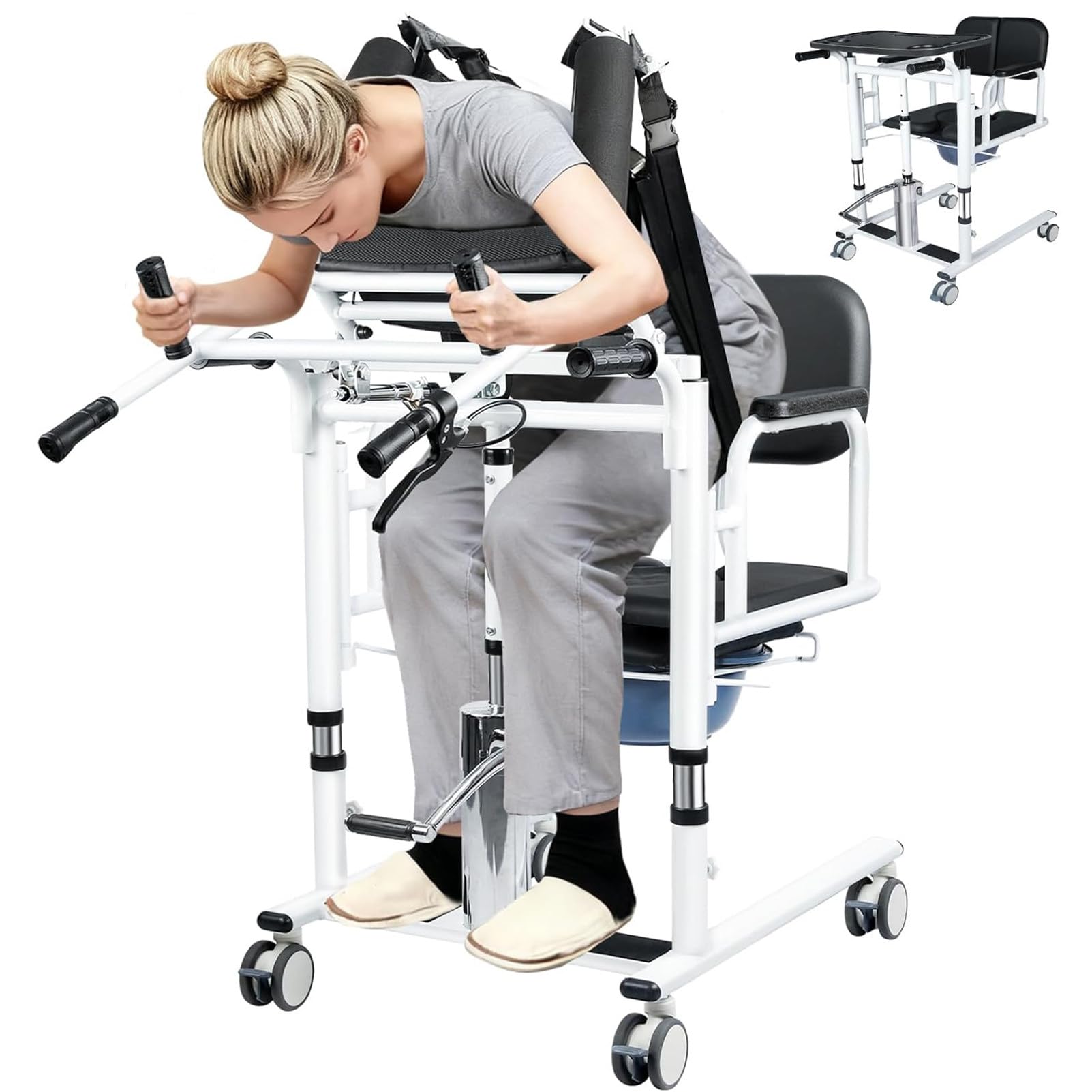 Silla Elevadora HidráUlica Para Pacientes Ayuda Para El Traslado De EnfermeríA A Domicilio Silla De Ruedas De Transferencia De Altura Ajustable Con Orinal Para Personas Mayores Con Discapacidad Black