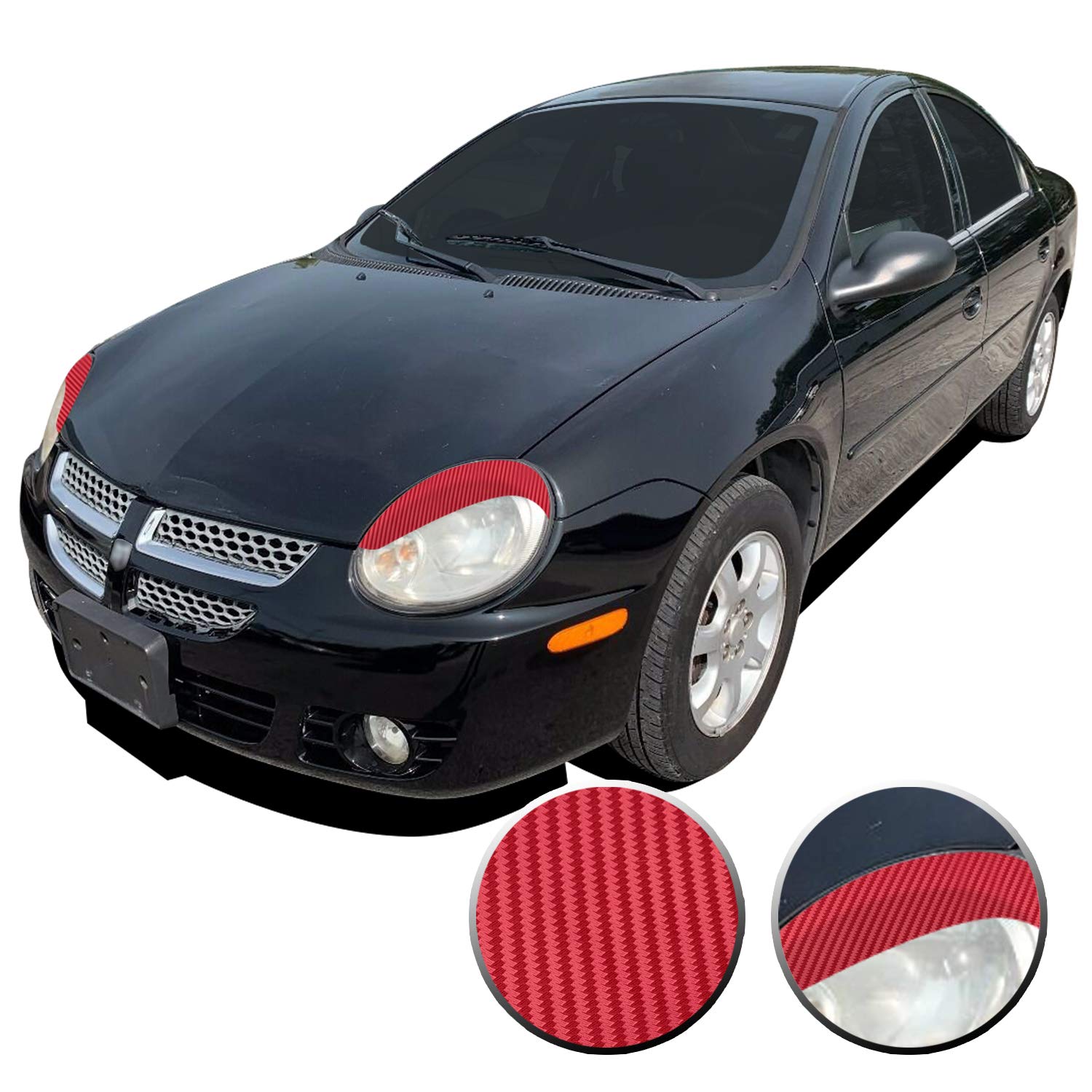 Gomu Headlight Eyelid Eyebrow Graphic Overlay Pre Cut Vinyl Decal Compatible with Dodge Neon SRT-4 R/T SXT 2003 2004 2005 - Carbon Fiber Red