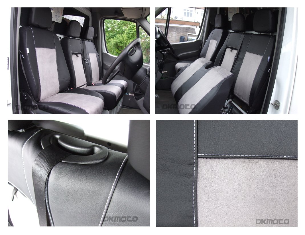 DKMOTODK706B/G Premium Tailored Van Seat Covers for Mercedes Sprinter 2006 - on , Volkswagen Crafter - with fold down table Leatherette