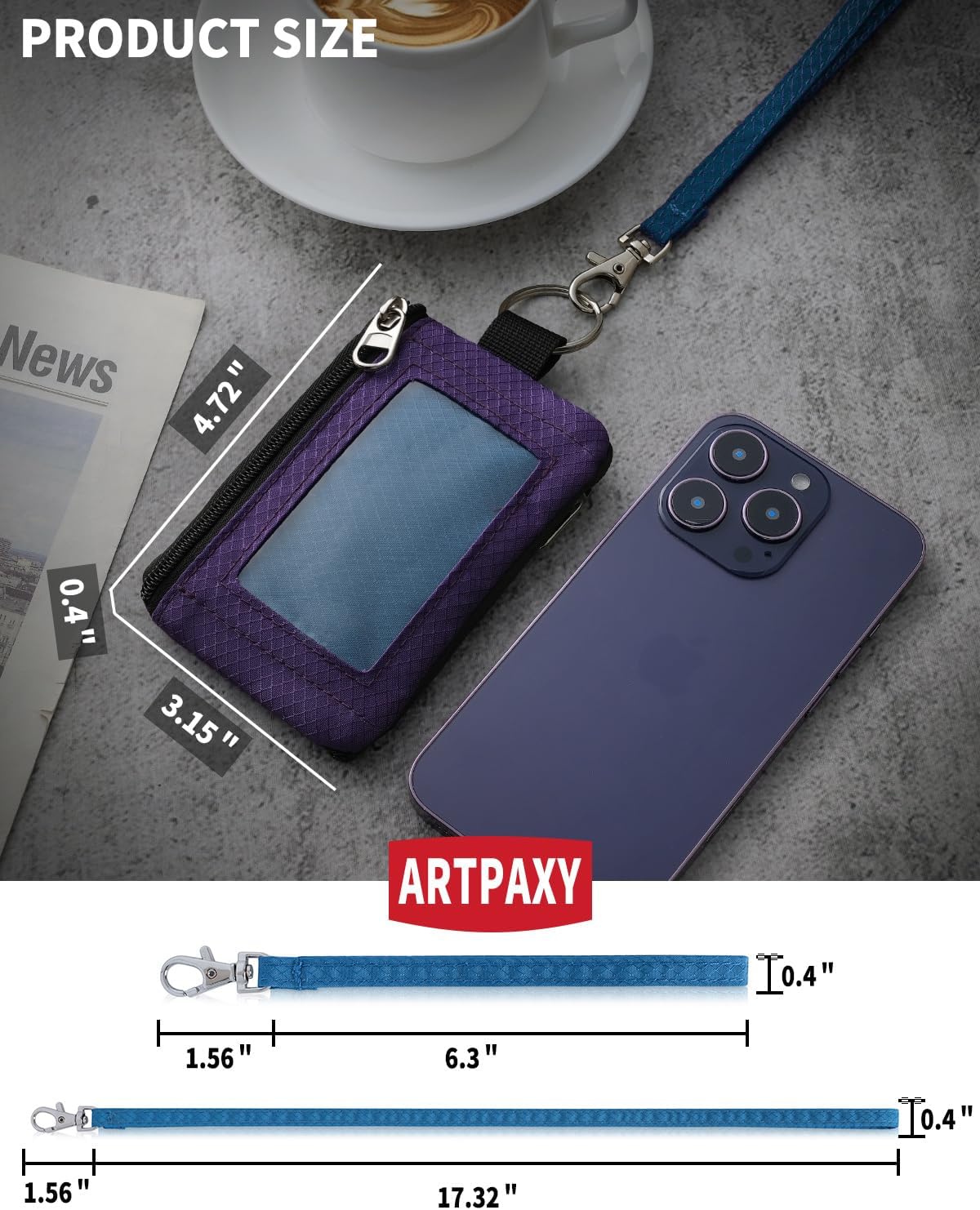 Minimalist Wallet For Mens Womens, Keychain RFID Blocking Zipper Small Wallet with ID Window 2 Lanyards,Water Resistant Travel Cash Card Coin Case Boys Girls - Image 3