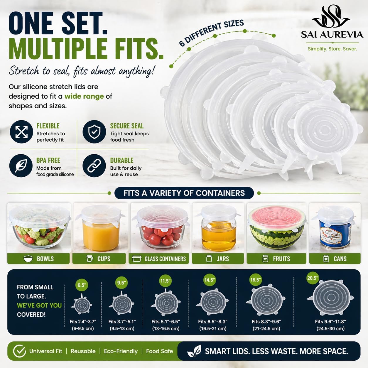 Silicone Stretch Lids for Food Storage | Reusable Covers for Bowls, Cups & Containers | Flexible Multi-Size Fit | Kitchen Storage Solution