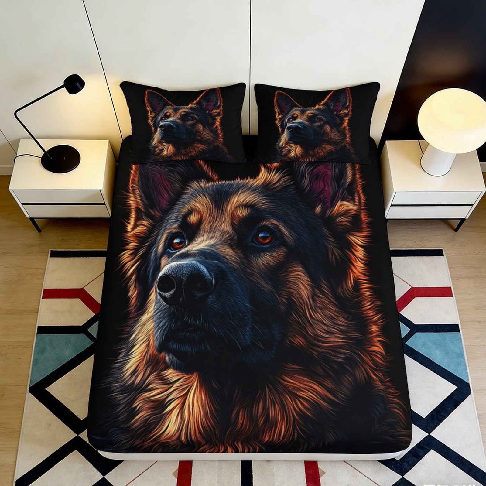Pnayamiorkfel Style-9 3D Printed German Shepherd Fitted Sheet Microfiber Anti-Slip Bed Cover For Bedroom Decor Machine Washable 90X200x25cm