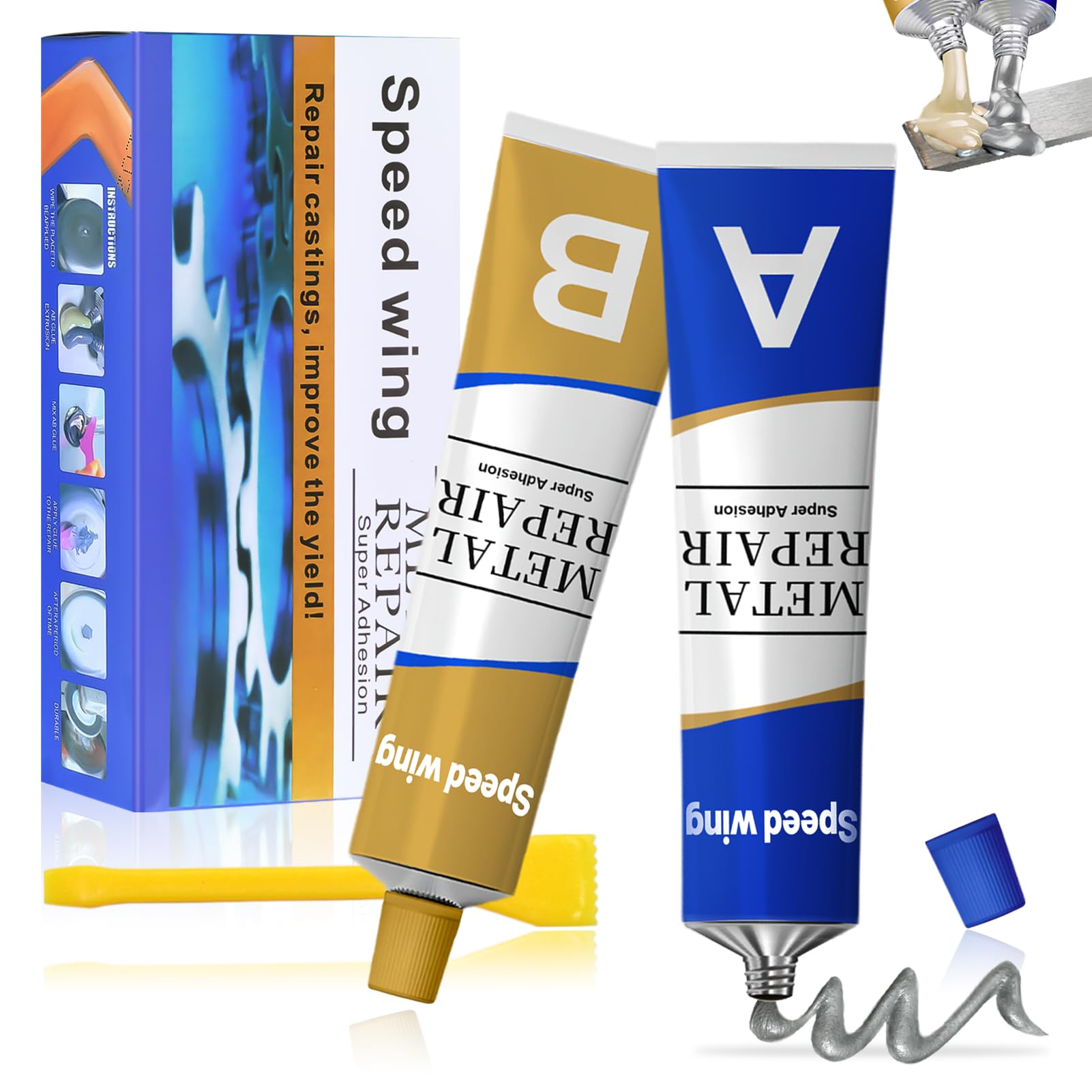 Miioto Metal Adhesive, 100g, Epoxy Resin Paste, Gold, Waterproof, High Temp, Repair, Casting, Metal, Ceramic, Wood, Plastic, Glass